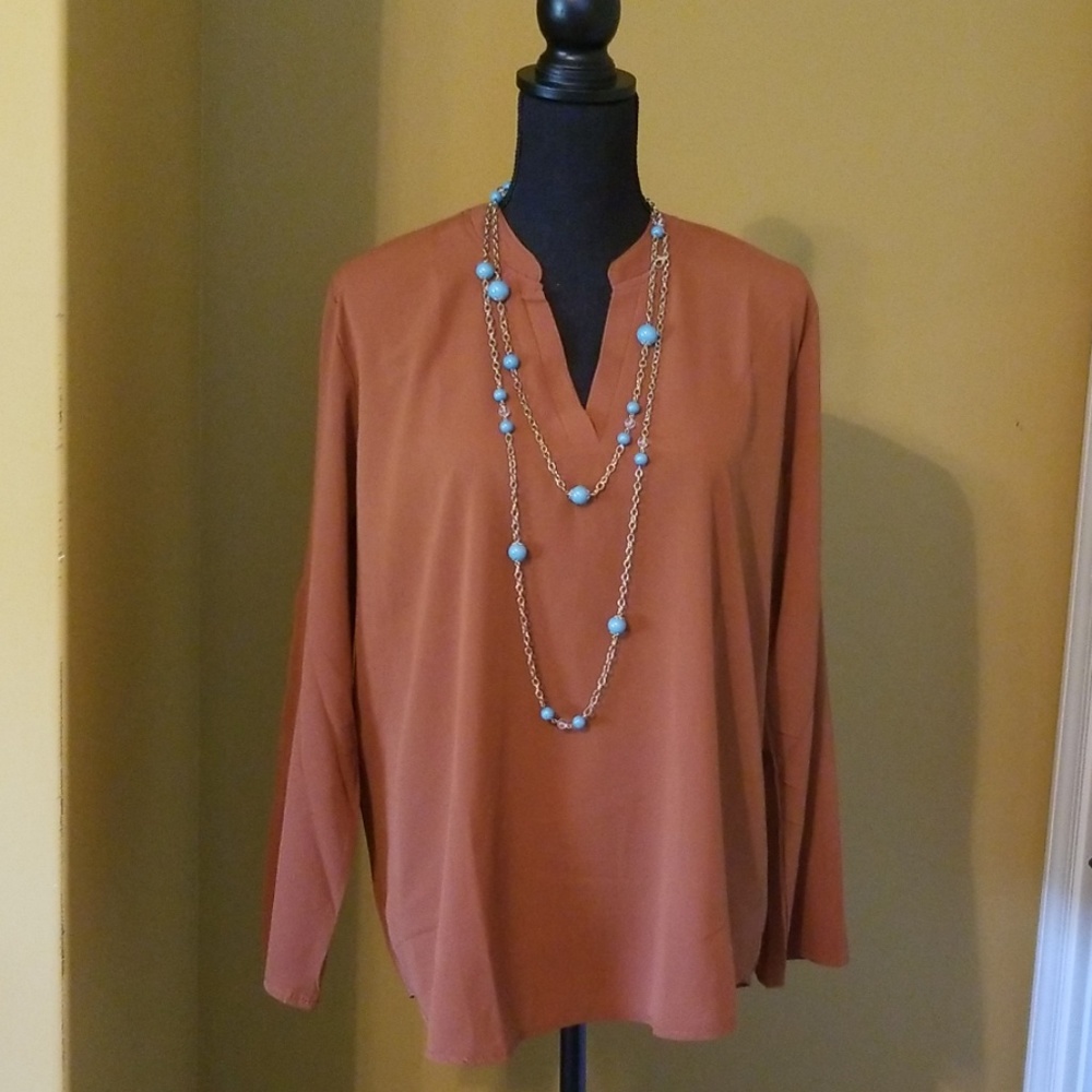 NWOT YMING Brown tunic shirt.